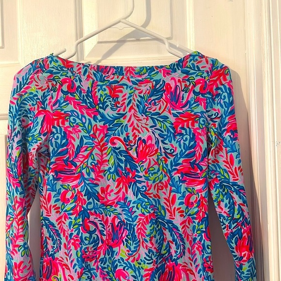 NWOT Women’s Lilly Pulitzer Aleah Surf Blue & Pink Flim Flam Top Size XS - Picture 3 of 8